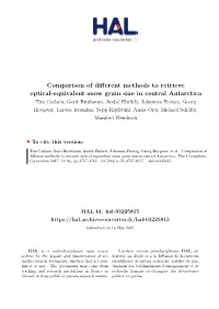 Comparison of Different Methods to Retrieve Optical-Equivalent Snow Grain Size in Central Antarctica