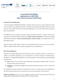 Cross-Border Phd Mobility Application Form 2019-2020 Open Call for Uclouvain Fucam Mons