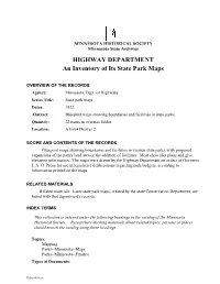 HIGHWAY DEPARTMENT: an Inventory of Its State Park Maps