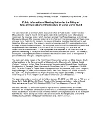 Public Informational Meeting Notice for the Siting of Telecommunications Infrastructure at Camp Curtis Guild