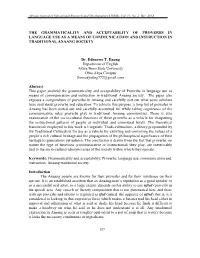 The Grammaticality and Acceptability of Proverbs in Language Use As a Means of Communication and Instruction in Traditional Anaang Society