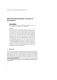 Wide-Field Plate Database: a Decade of Development∗