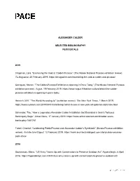 ALEXANDER CALDER SELECTED BIBLIOGRAPHY PERIODICALS 2019 Chapman, Lara