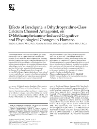 Effects of Isradipine, a Dihydropyridine-Class Calcium Channel Antagonist, on D-Methamphetamine-Induced Cognitive and Physiological Changes in Humans Bankole A