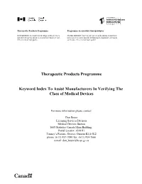 Keyword Index to Assist Manufacturers in Verifying the Class of Medical Devices