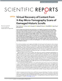 Virtual Recovery of Content from X-Ray Micro-Tomography Scans of Damaged Historic Scrolls Received: 10 April 2018 Paul L