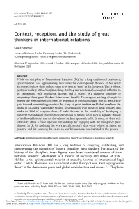 Context, Reception, and the Study of Great Thinkers in International Relations