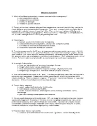 Obstetrics Questions 1. Which of the Following Physiologic Changes Are