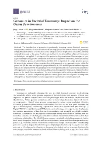 Genomics in Bacterial Taxonomy: Impact on the Genus Pseudomonas