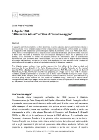 L'aquila 1962. “Alternative Attuali” E L'idea Di “Mostra-Saggio”