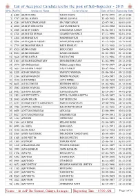 List of Accepted Candidates for the Post of Sub-Inspector - 2013 Sl No