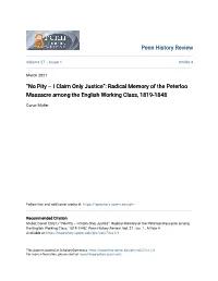 Radical Memory of the Peterloo Massacre Among the English Working Class, 1819-1848