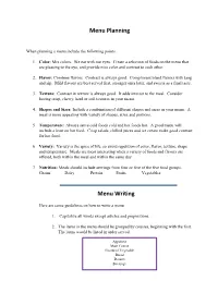 Table Setting & Menu Information