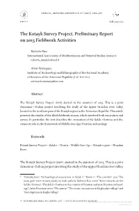The Kotayk Survey Project. Preliminary Report on 2015 Fieldwork Activities