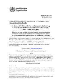 Inclusion of Additional Reference Reagents in the Existing Collection of WHO International Reference Reagents for Blood Group Genotyping