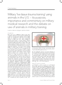 Live Tissue Trauma Training’ Using Animals in the U.S
