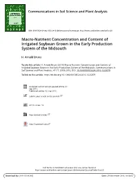 Macro-Nutrient Concentration and Content of Irrigated Soybean Grown in the Early Production System of the Midsouth