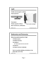 Light Radiometry and Photometry