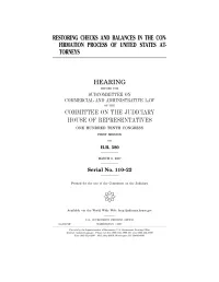 Restoring Checks and Balances in the Confirmation Process of United States Attorneys