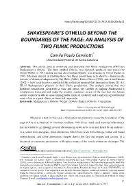 Shakespeare's Othello Beyond the Boundaries of the Page