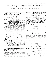 5A2-Theory of the Optical Parametric Oscillator