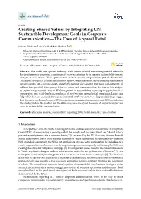 Creating Shared Values by Integrating UN Sustainable Development Goals in Corporate Communication—The Case of Apparel Retail