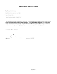 Declaration of Conflicts of Interest