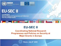 EU-SEC II Coordinating National Research Programmes and Policies on Security at Major Events in Europe