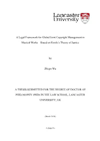 A Legal Framework for Global Joint Copyright Management in Musical Works – Based on Rawls’S Theory of Justice