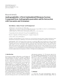 Compound from Andrographis Paniculata and Its Interaction with Curcumin and Artesunate