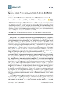 Special Issue: Genomic Analyses of Avian Evolution