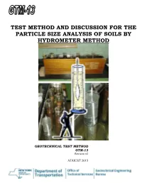 Test Method and Discussion for the Particle Size Analysis of Soils by Hydrometer Method