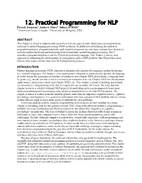 12. Practical Programming for NLP Patrick Jeuniaux1, Andrew Olney2, Sidney D'mello2 1 Université Laval, Canada, 2 University of Memphis, USA