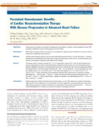 Persistent Hemodynamic Benefits of Cardiac Resynchronization
