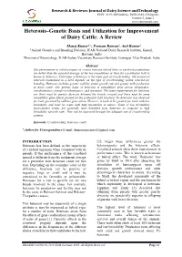 Heterosis–Genetic Basis and Utilization for Improvement of Dairy Cattle: a Review