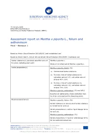 Assessment Report on Mentha X Piperita L. Folium and Aetheroleum