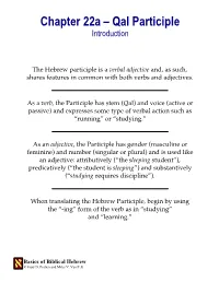 Chapter 22A – Qal Participle Introduction
