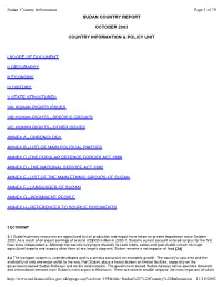 Country of Origin Information Report: Sudan October 2003