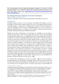 Knowledge Elicitation: Methods, Tools and Techniques Nigel R