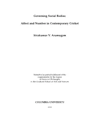 Affect and Number in Contemporary Cricket Sivakumar V. Arumugam
