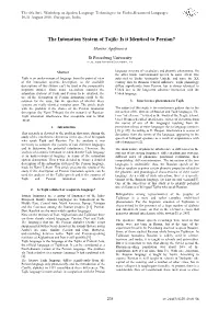 The Intonation System of Tajik: Is It Identical to Persian?