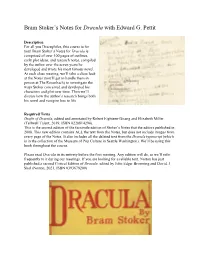 Bram Stoker's Notes for Dracula with Edward G. Pettit Syllabus