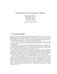 Descriptive Set Theory and Operator Algebras