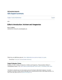 Editor's Introduction: Activism and Anagnorisis