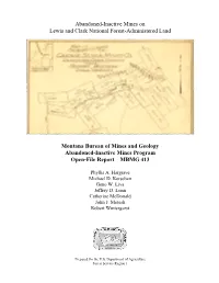 Abandoned-Inactive Mines on Lewis and Clark National Forest-Administered Land