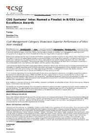 CSG Systems' Intec Named a Finalist in B/OSS Live! Excellence Awards