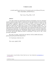 WORKING PAPER an Intellectual Property Governance Framework and the Role of Board of Directors