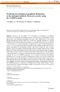 Predicting the Potential Geographical Distribution of the Harlequin Ladybird, Harmonia Axyridis, Using the CLIMEX Model