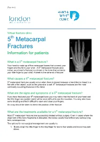 5Th Metacarpal Fractures Information for Patients