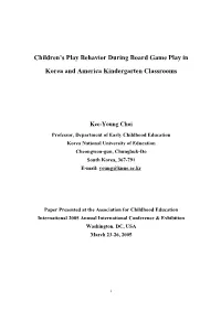 Children's Play Behavior During Board Game Play In